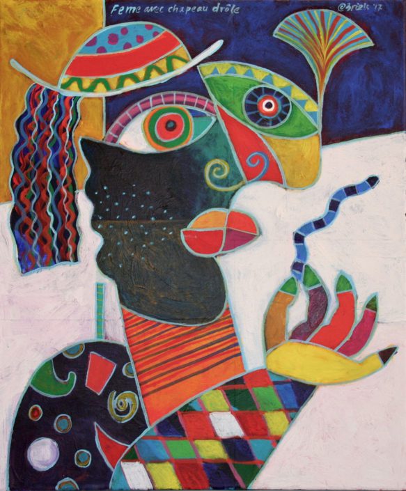 Femme-avec-chapeau-drôle-_-acrylic-on-canvas-_-50-x-60-cm
